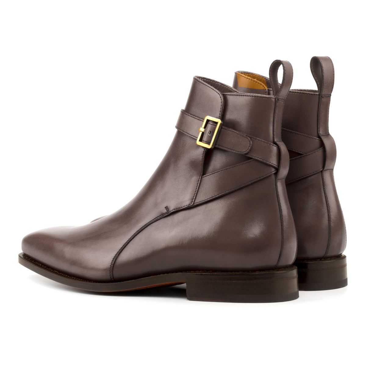 Bottines Jodhpur en cuir marron moyen, vue de trois quarts arrière