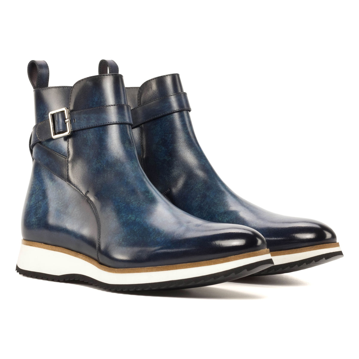 Bottines Jodhpur en cuir patiné bleu marine - Semelles Sport – vue 1