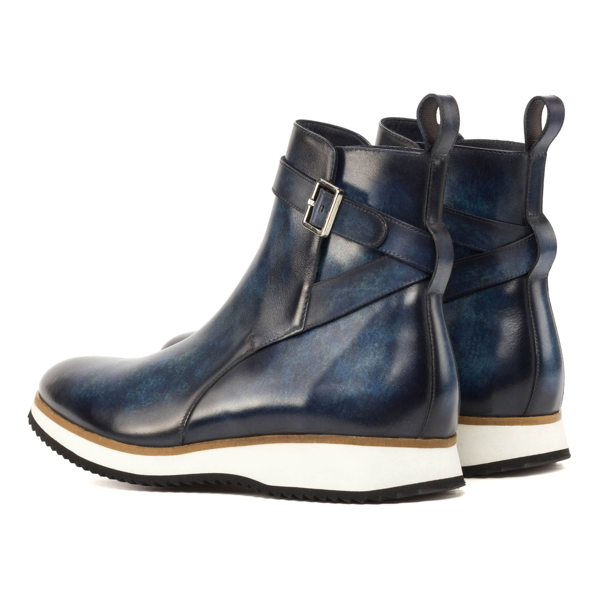 Bottines Jodhpur en cuir patiné bleu marine - Semelles Sport – vue 2