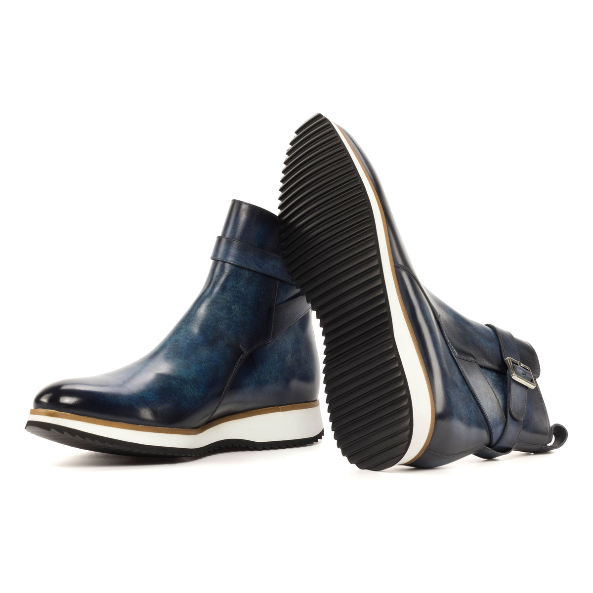 Bottines Jodhpur en cuir patiné bleu marine - Semelles Sport – vue 3