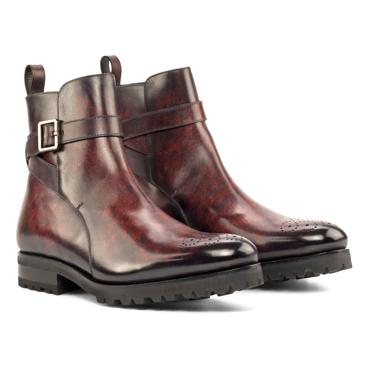 Bottines Jodhpur en cuir patiné bordeaux - Semelles Commando – vue 1