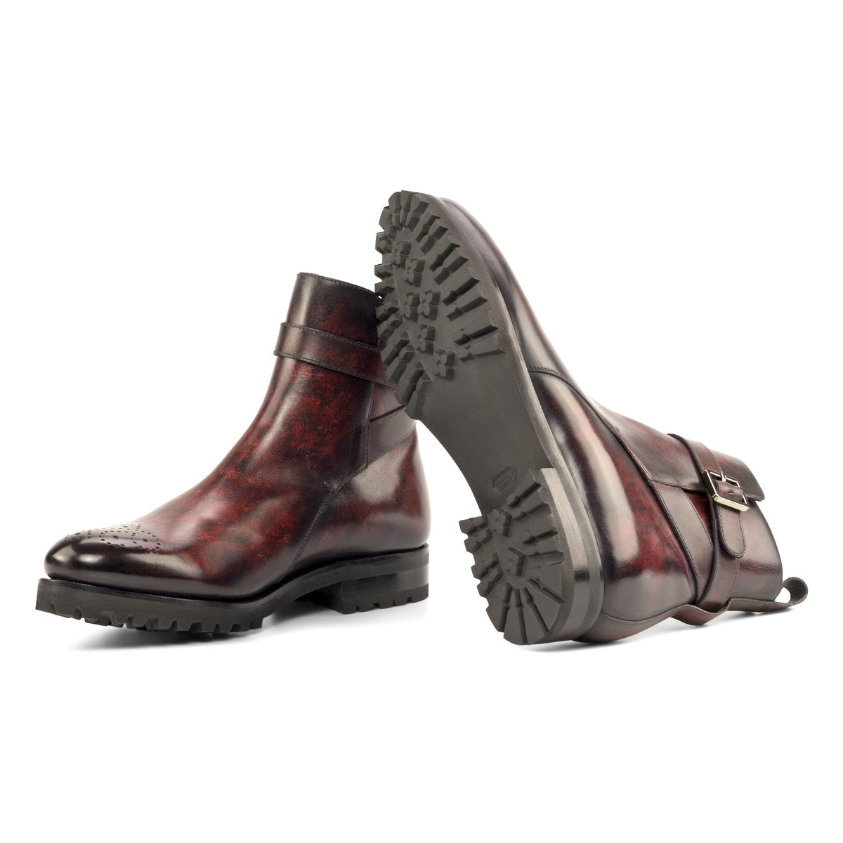 Bottines Jodhpur en cuir patiné bordeaux - Semelles Commando – vue 2