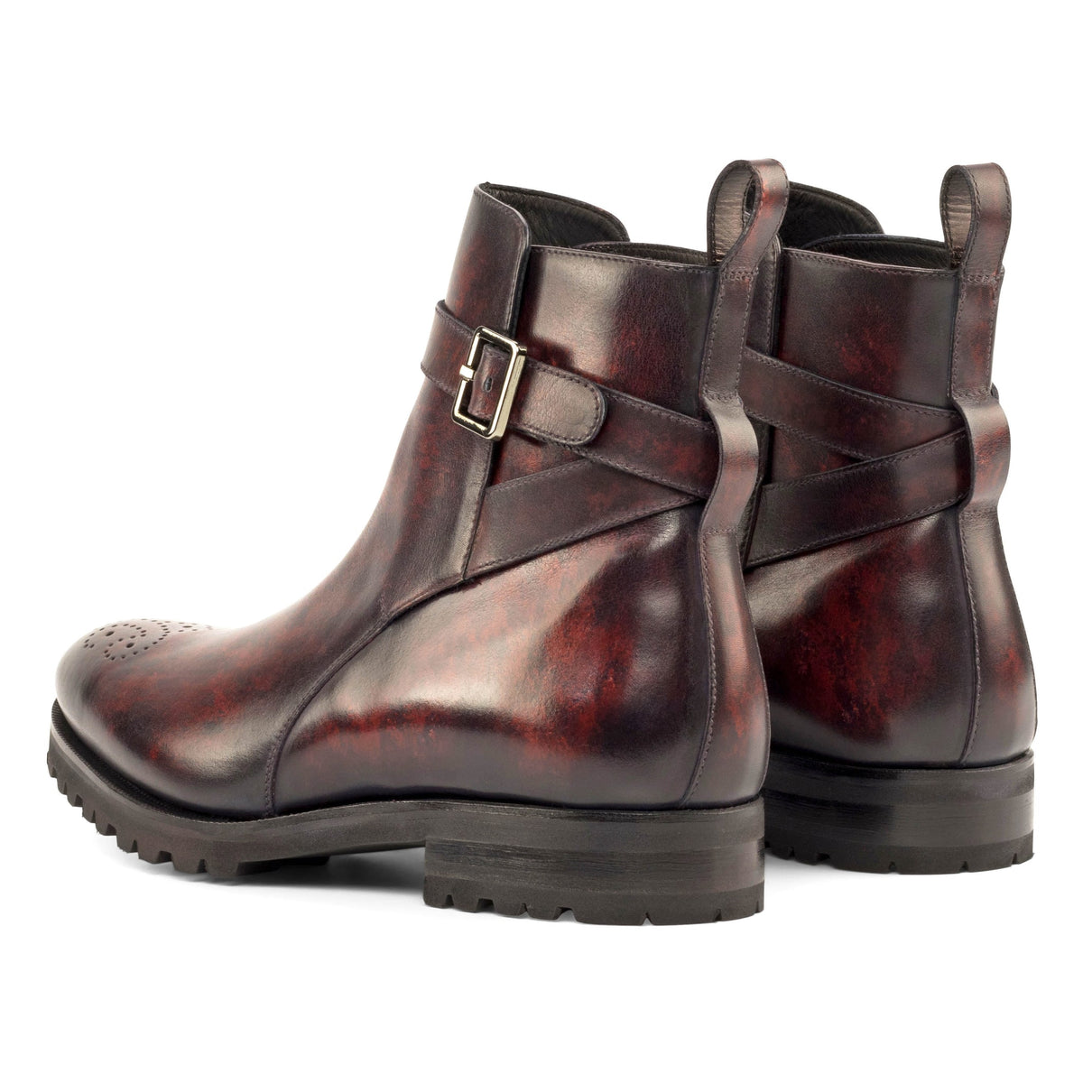 Bottines Jodhpur en cuir patiné bordeaux - Semelles Commando – vue 3