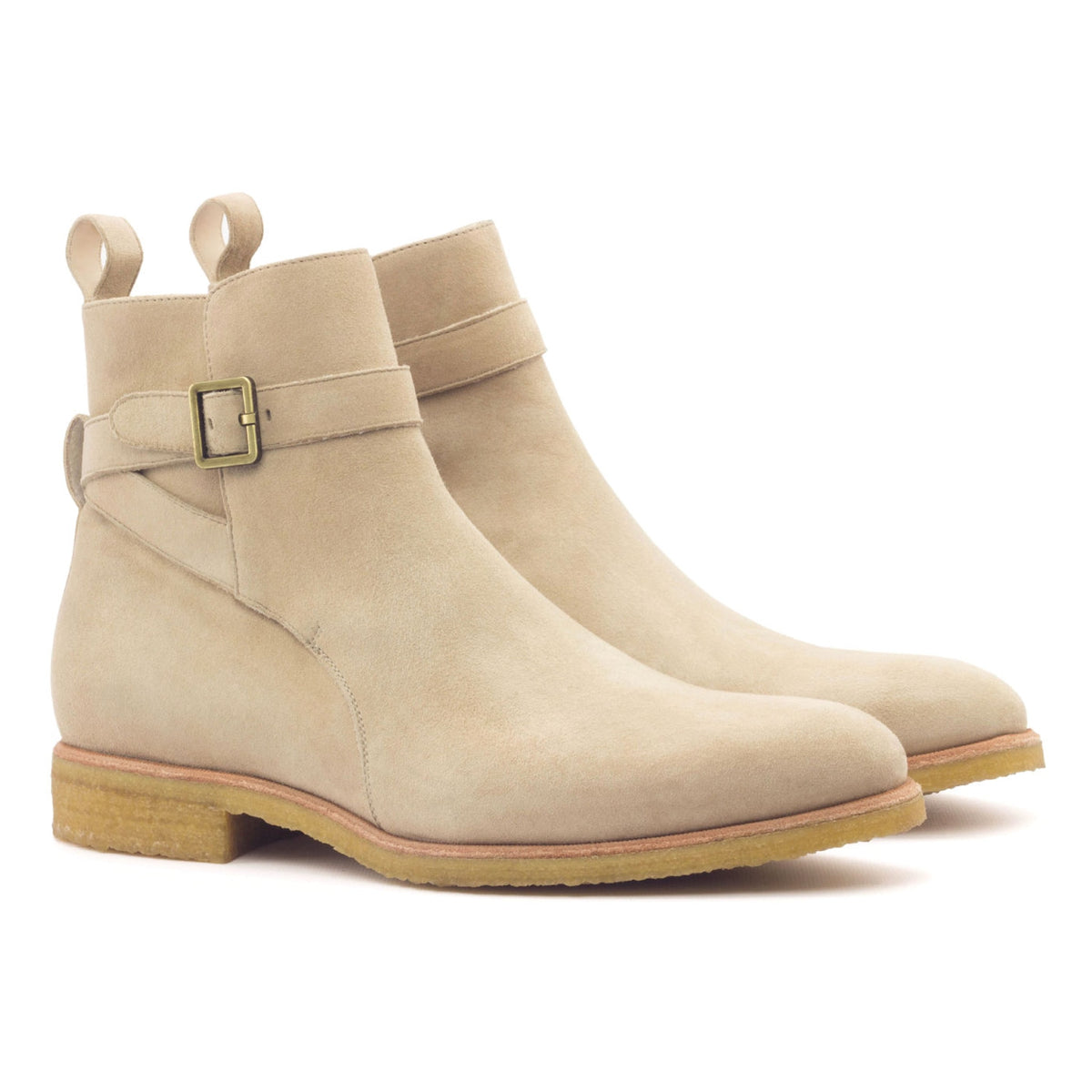 Bottines Jodhpur en daim beige - Semelles Crêpe – vue 1