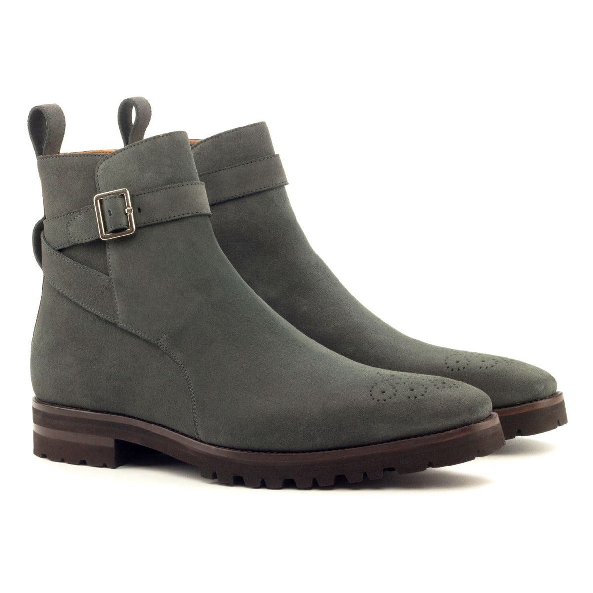 Bottines Jodhpur en daim gris - Semelles Commando – vue 1