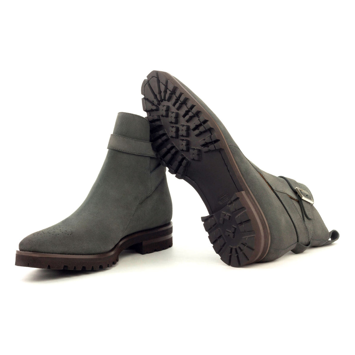 Bottines Jodhpur en daim gris - Semelles Commando – vue 2
