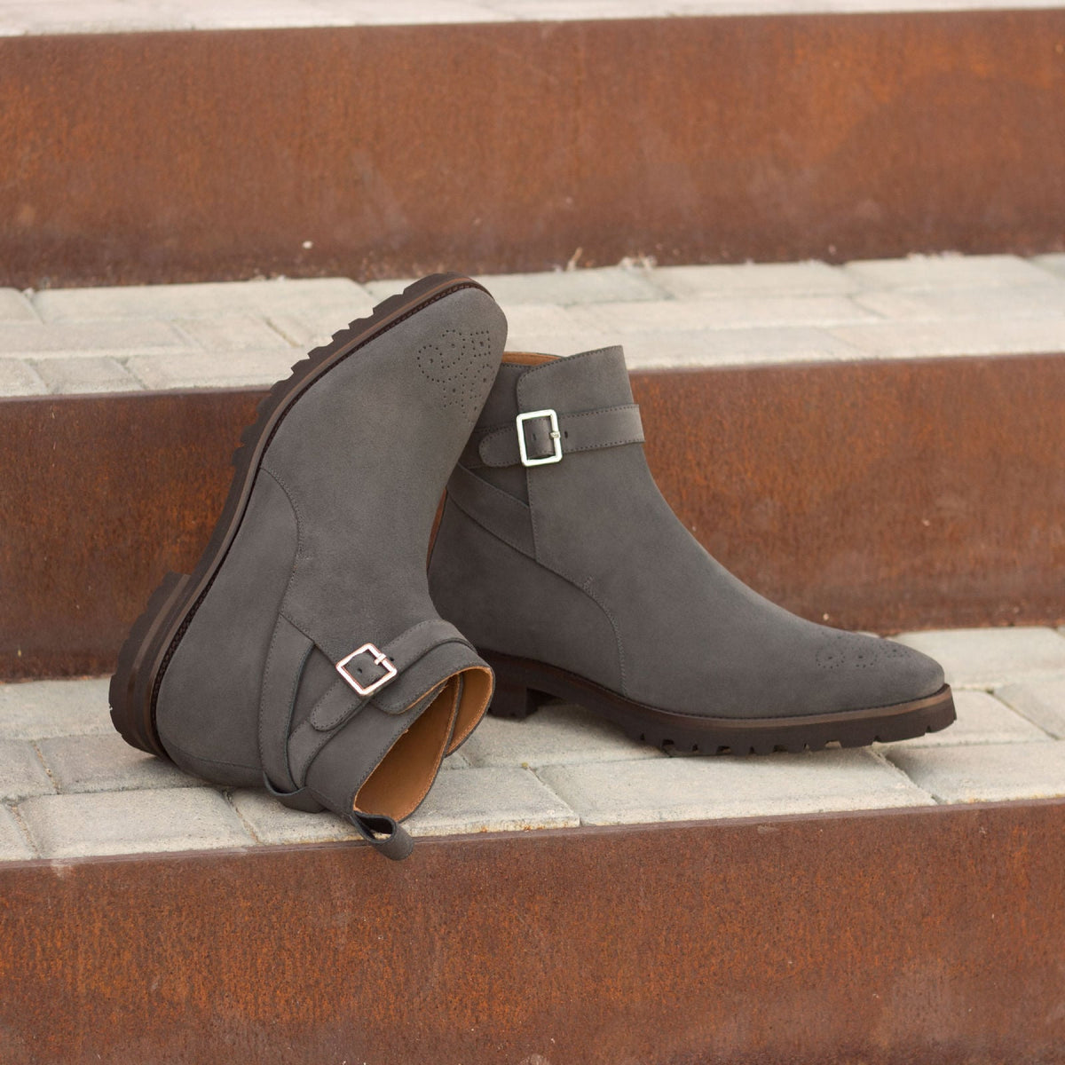 Bottines Jodhpur en daim gris - Semelles Commando – vue 4