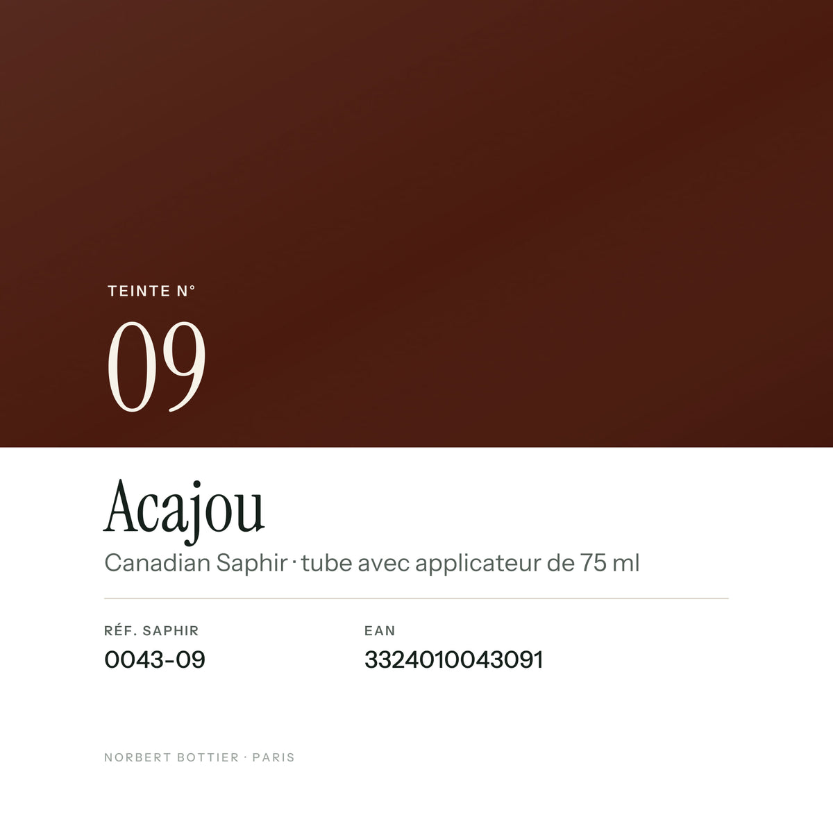 Teinte Acajou n° 09 de la Canadian Saphir, réf. 0043-09, EAN 3324010043091