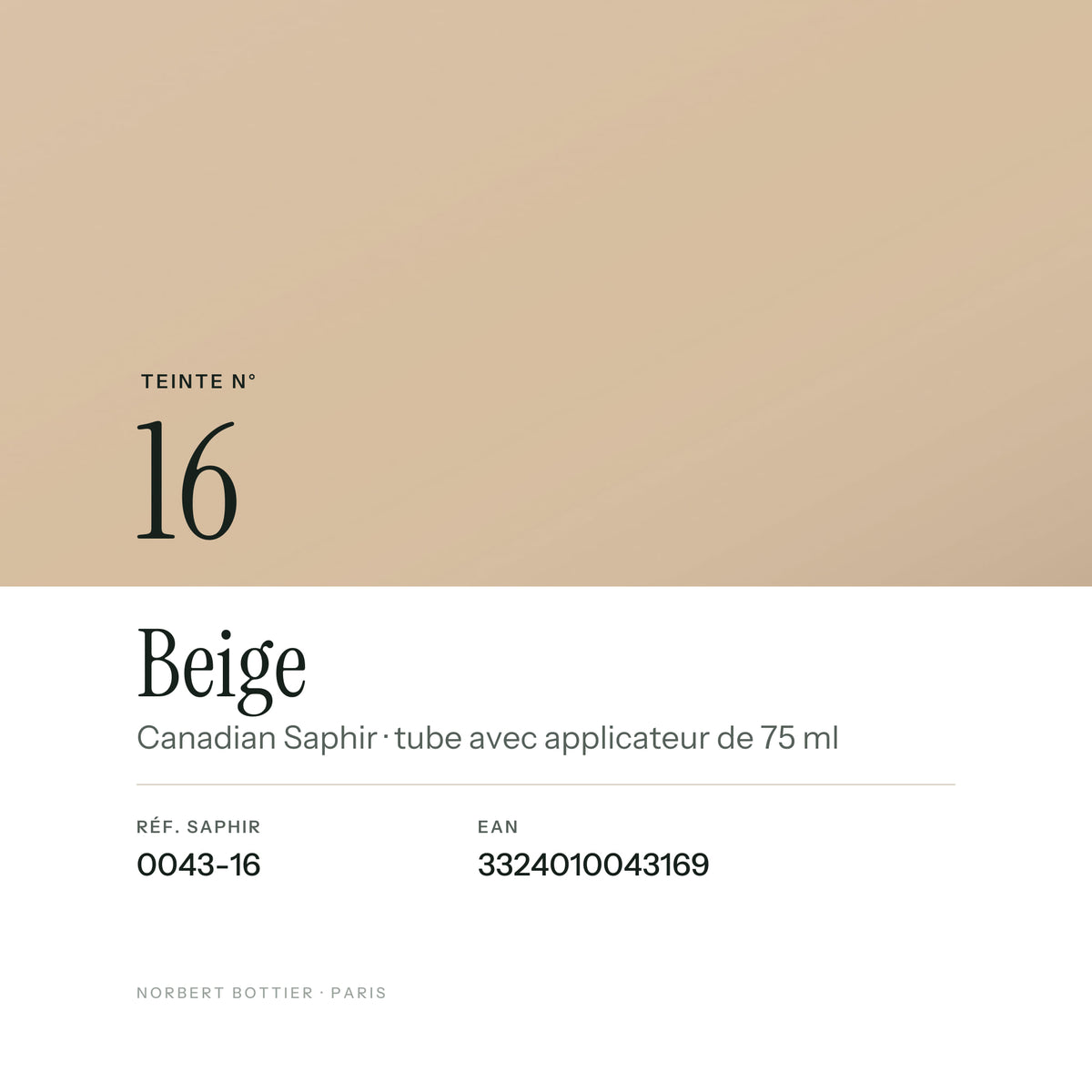 Teinte Beige n° 16 de la Canadian Saphir, réf. 0043-16, EAN 3324010043169