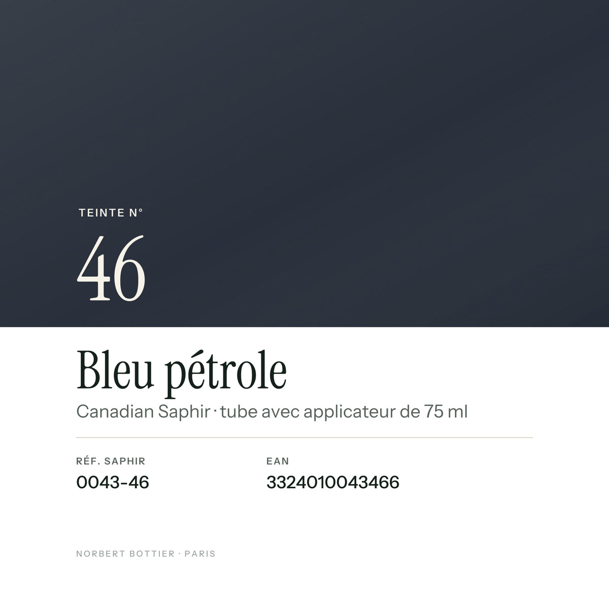 Teinte Bleu pétrole n° 46 de la Canadian Saphir, réf. 0043-46, EAN 3324010043466
