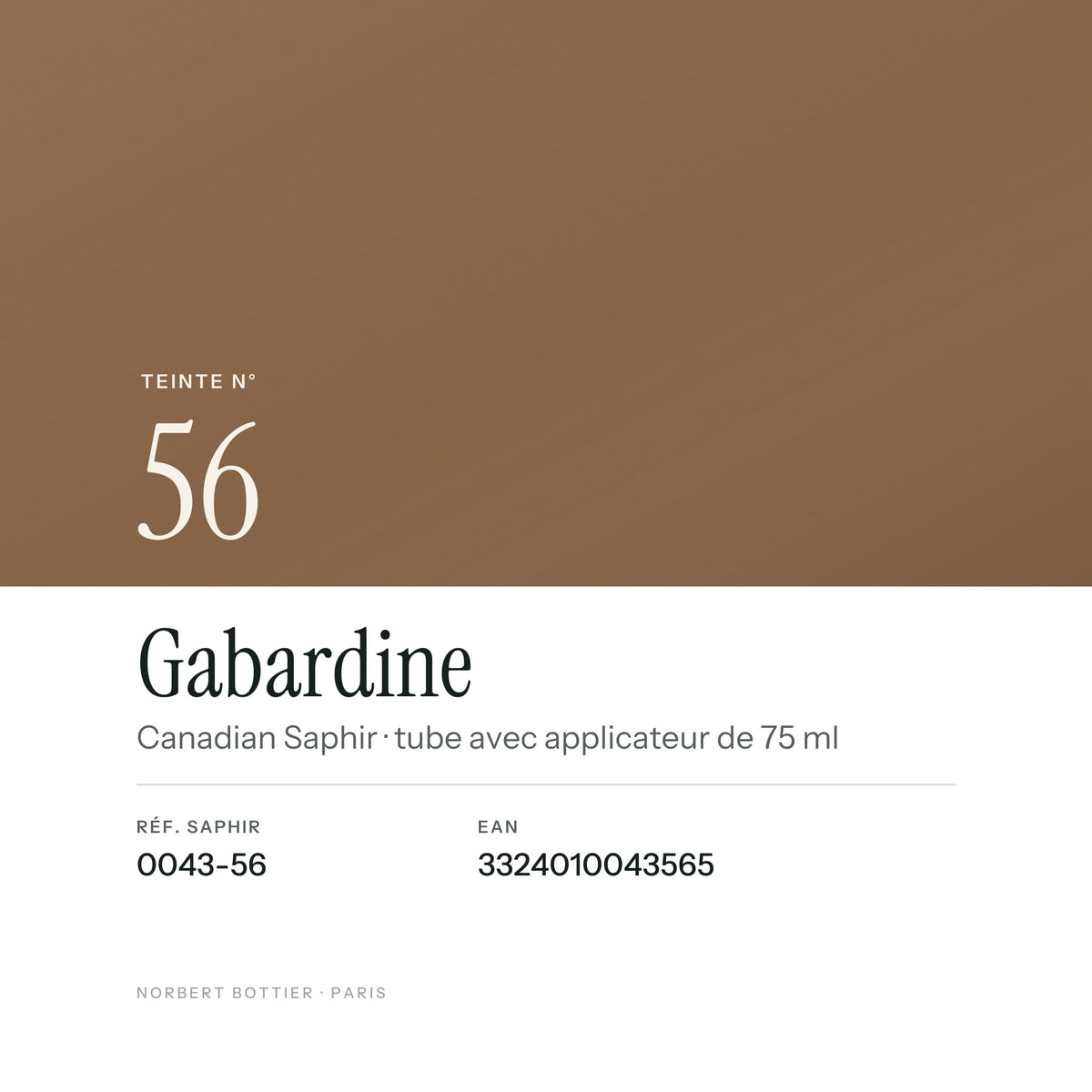 Teinte Gabardine n° 56 de la Canadian Saphir, réf. 0043-56, EAN 3324010043565