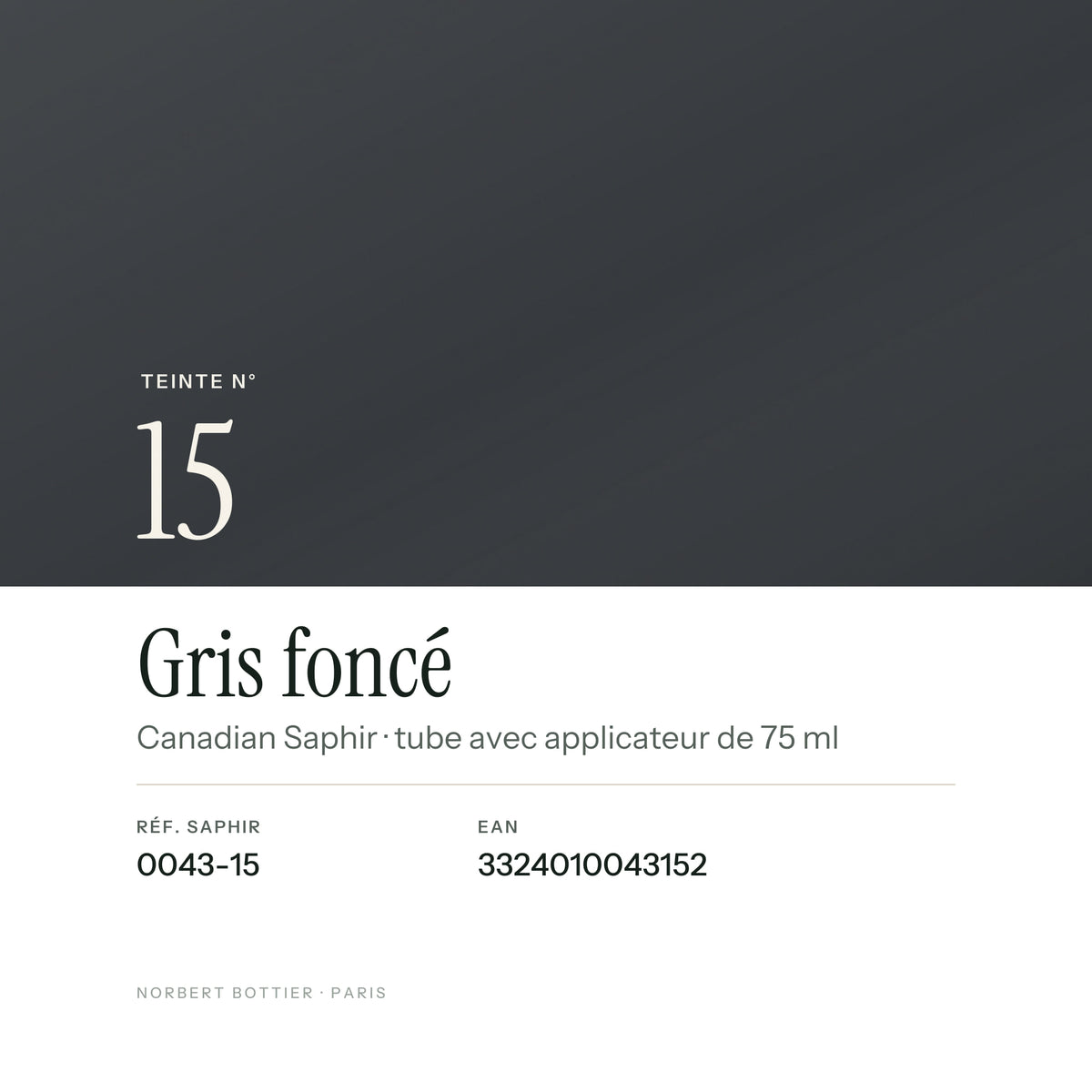 Teinte Gris foncé n° 15 de la Canadian Saphir, réf. 0043-15, EAN 3324010043152