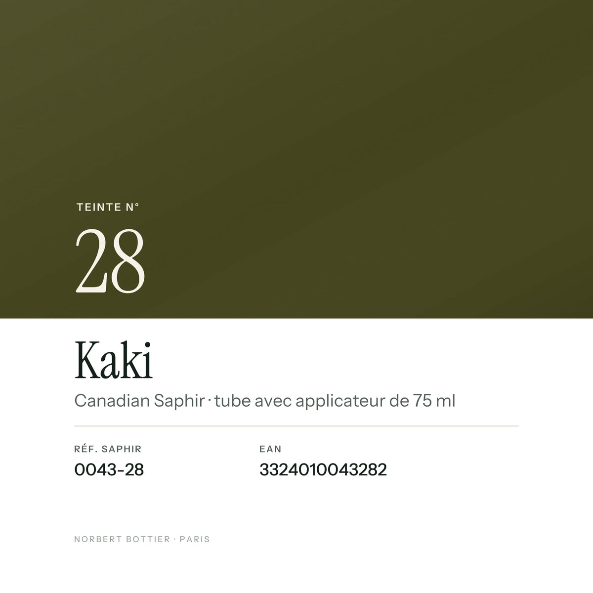 Teinte Kaki n° 28 de la Canadian Saphir, réf. 0043-28, EAN 3324010043282