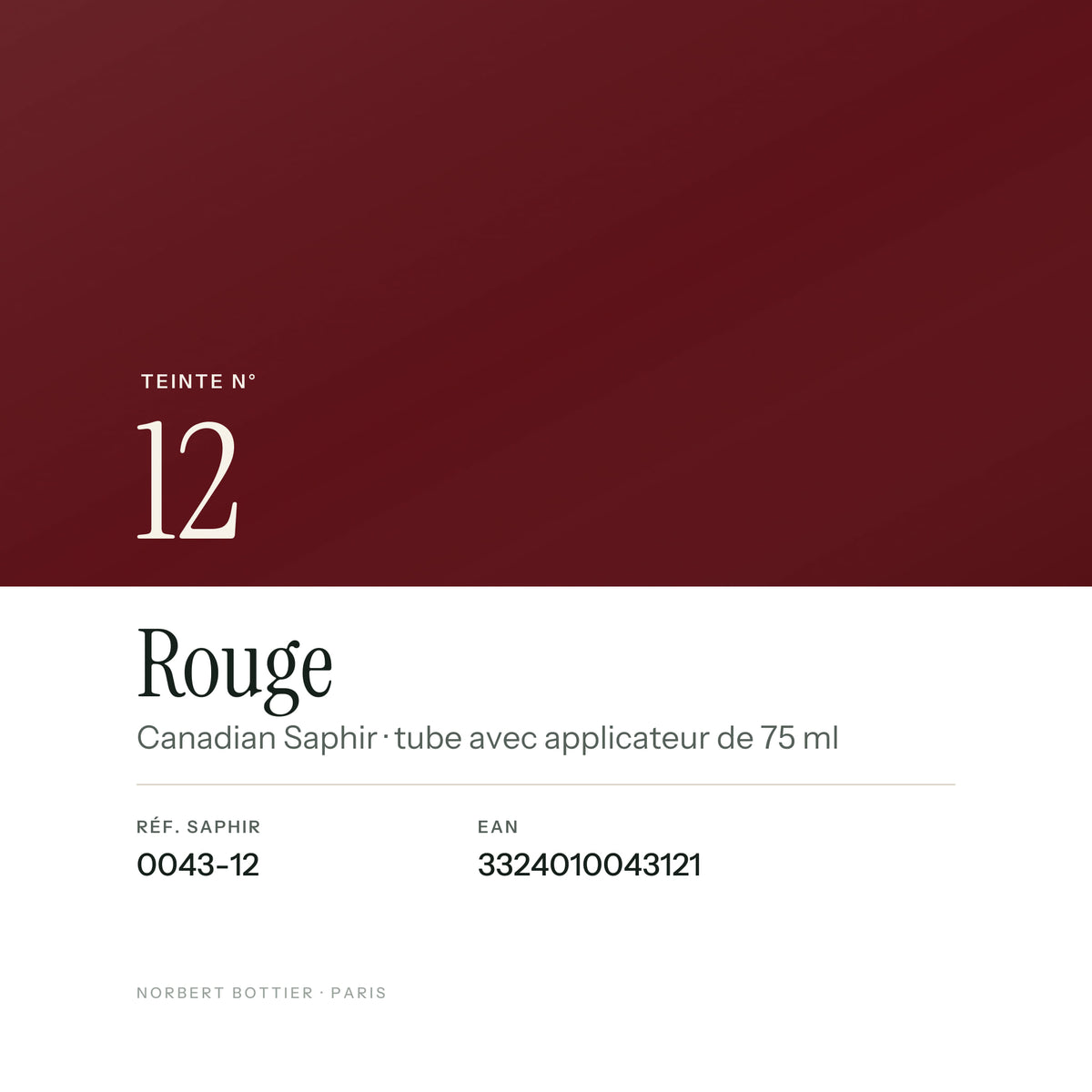 Teinte Rouge n°12 du Canadian Saphir, réf. 0043-12, EAN 3324010043121