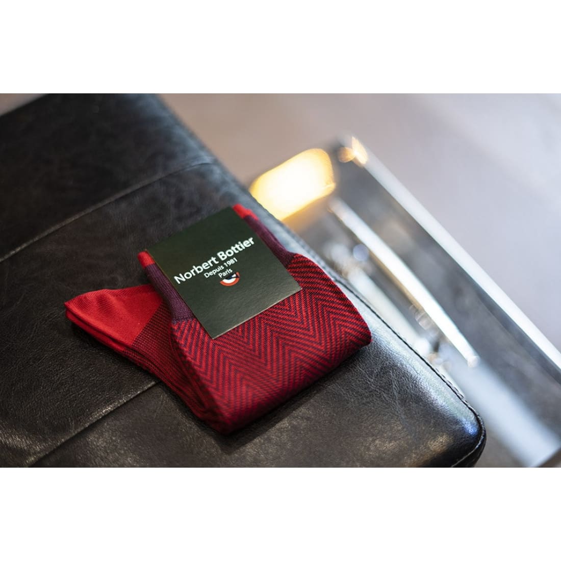 Chaussettes Chevron en fil d'Écosse Rouge/Bordeaux- Norbert Bottier