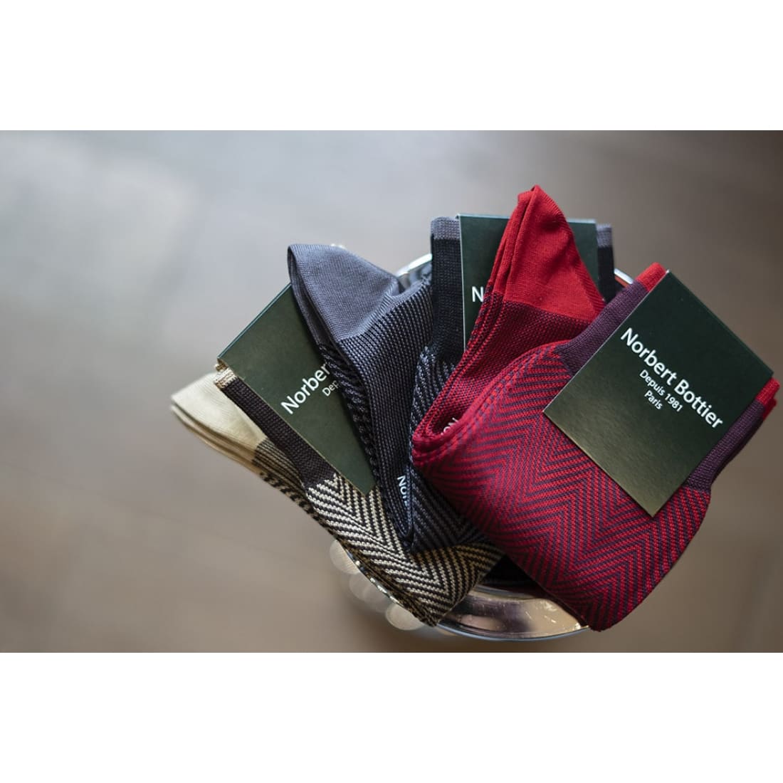 Chaussettes Chevron en fil d'Écosse Rouge/Bordeaux- Norbert Bottier