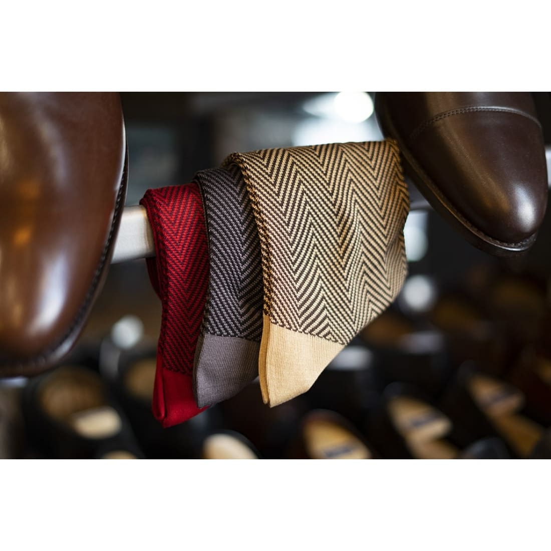 Chaussette Chevron Fil D'écosse Marron/Beige-Chaussettes-Norbert BottierChaussettes Chevron en fil d'Écosse Beige/Marron - Norbert Bottier