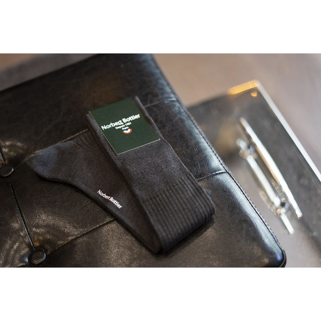 Chaussettes en fil d'Écosse hautes Anthracite Chiné Gris - Norbert Bottier
