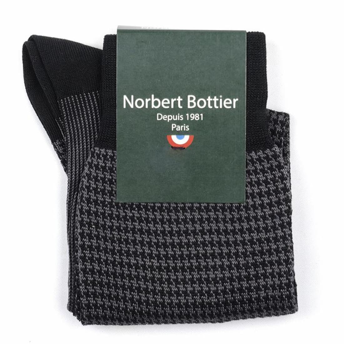 Chaussettes Pied de Poule en fil d'Écosse Gris / Noir - Norbert Bottier