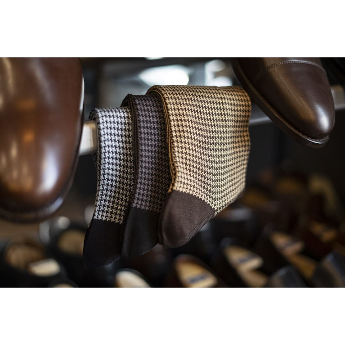 Chaussettes Pied de Poule en fil d'Écosse Gris / Noir - Norbert Bottier