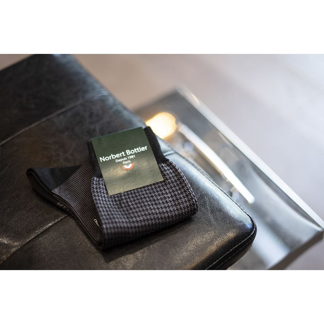 Chaussettes Pied de Poule en fil d'Écosse Gris / Noir - Norbert Bottier