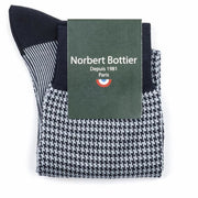 Chaussettes Pied de Poule en fil d'Écosse Marine / Ciel - Norbert Bottier