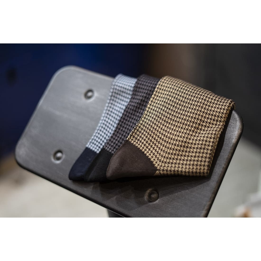 Chaussettes Pied de Poule en fil d'Écosse Marine / Ciel - Norbert Bottier