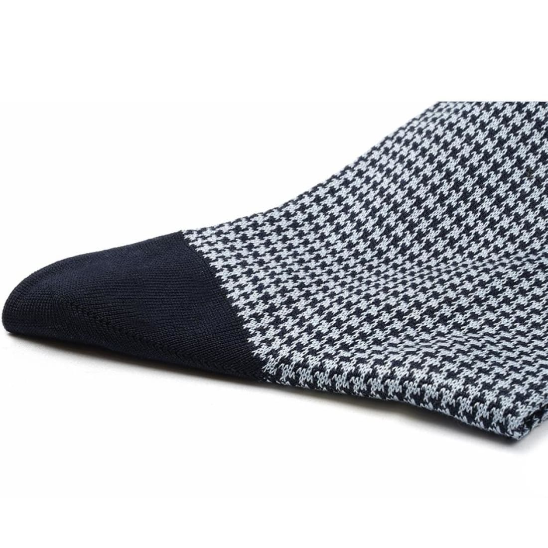 Chaussettes Pied de Poule en fil d'Écosse Marine / Ciel - Norbert Bottier