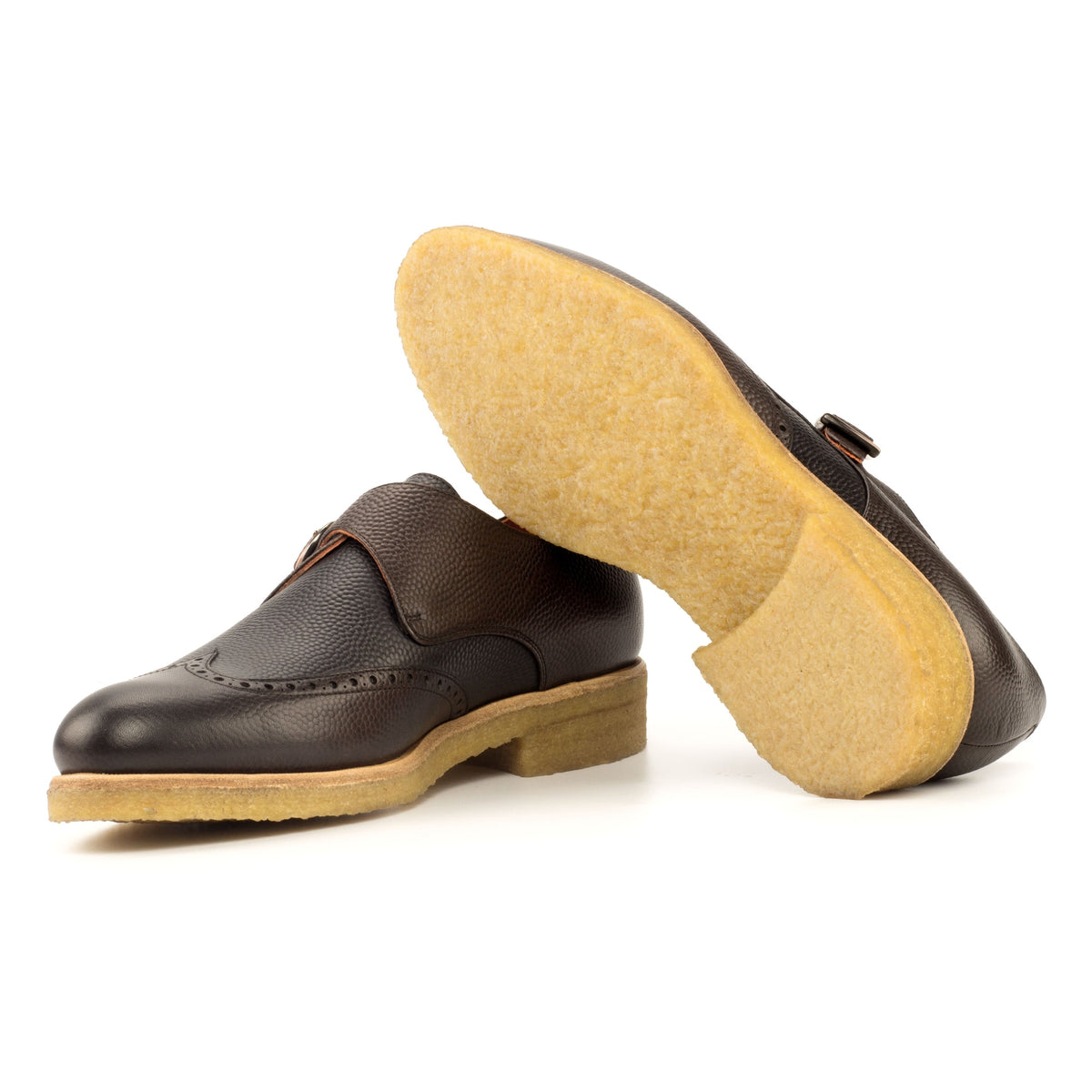 Chaussure à boucle bout fleuri en cuir grainé marron foncé et noir - Semelles crêpe – vue 2