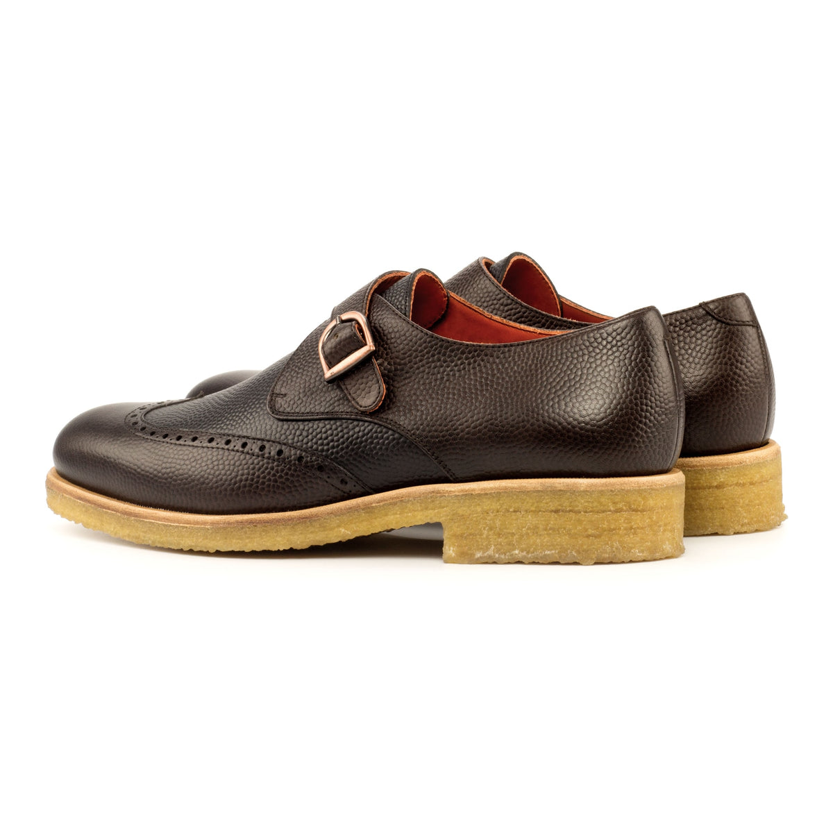 Chaussure à boucle bout fleuri en cuir grainé marron foncé et noir - Semelles crêpe – vue 3