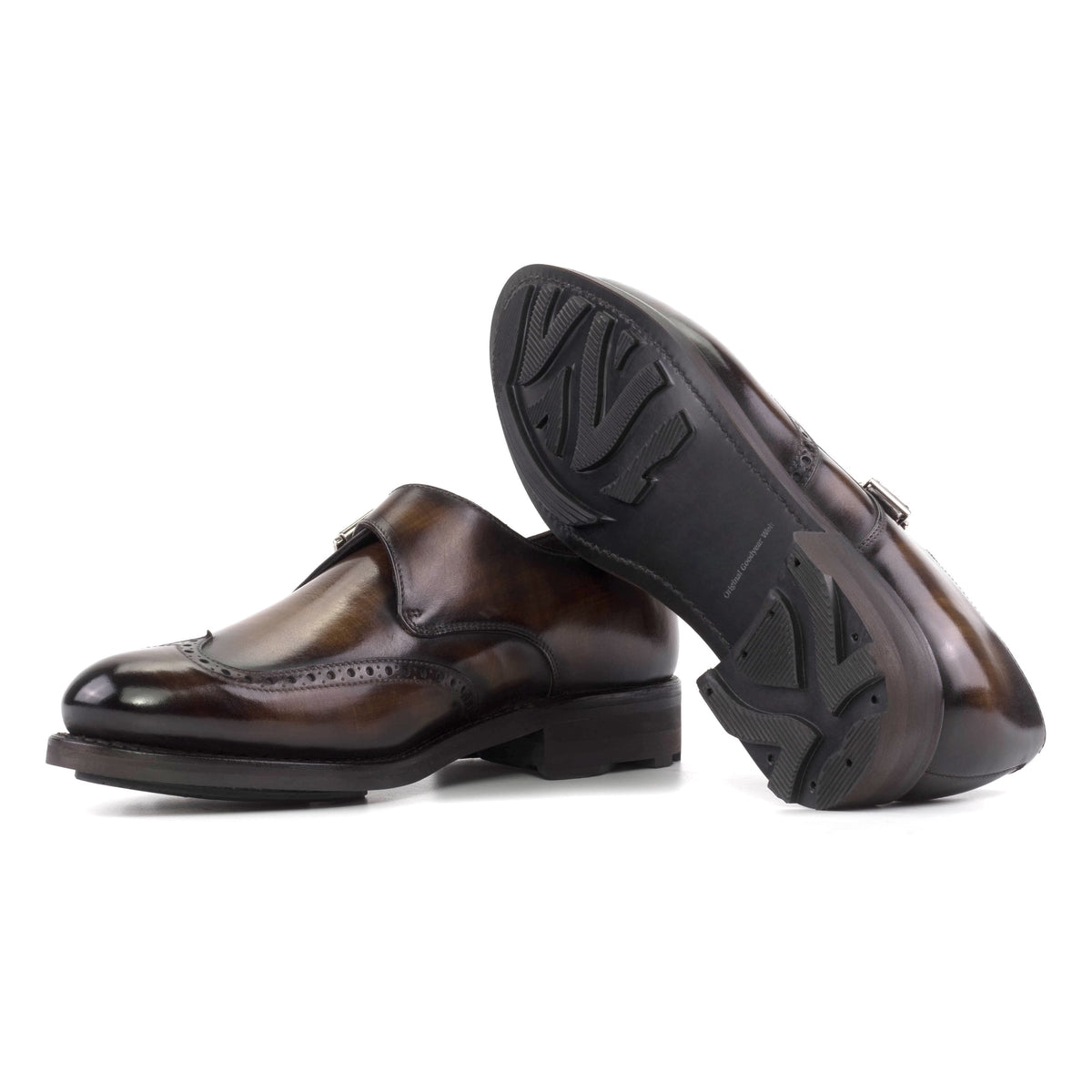 Chaussure à boucle bout fleuri en cuir patiné marron - Semelles Commando – vue 2