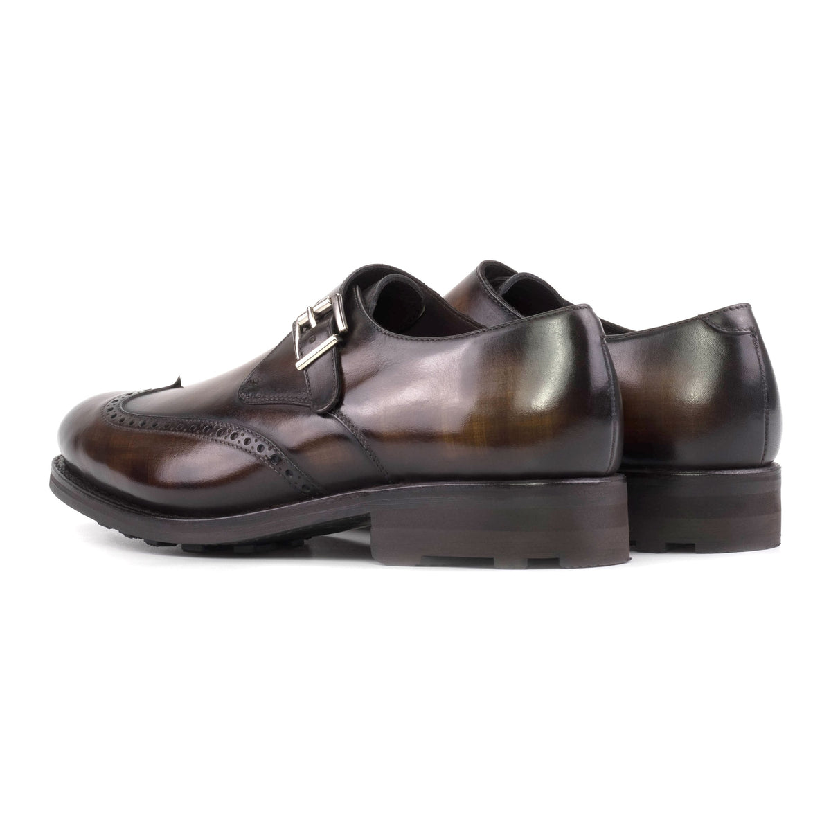 Chaussure à boucle bout fleuri en cuir patiné marron - Semelles Commando – vue 3