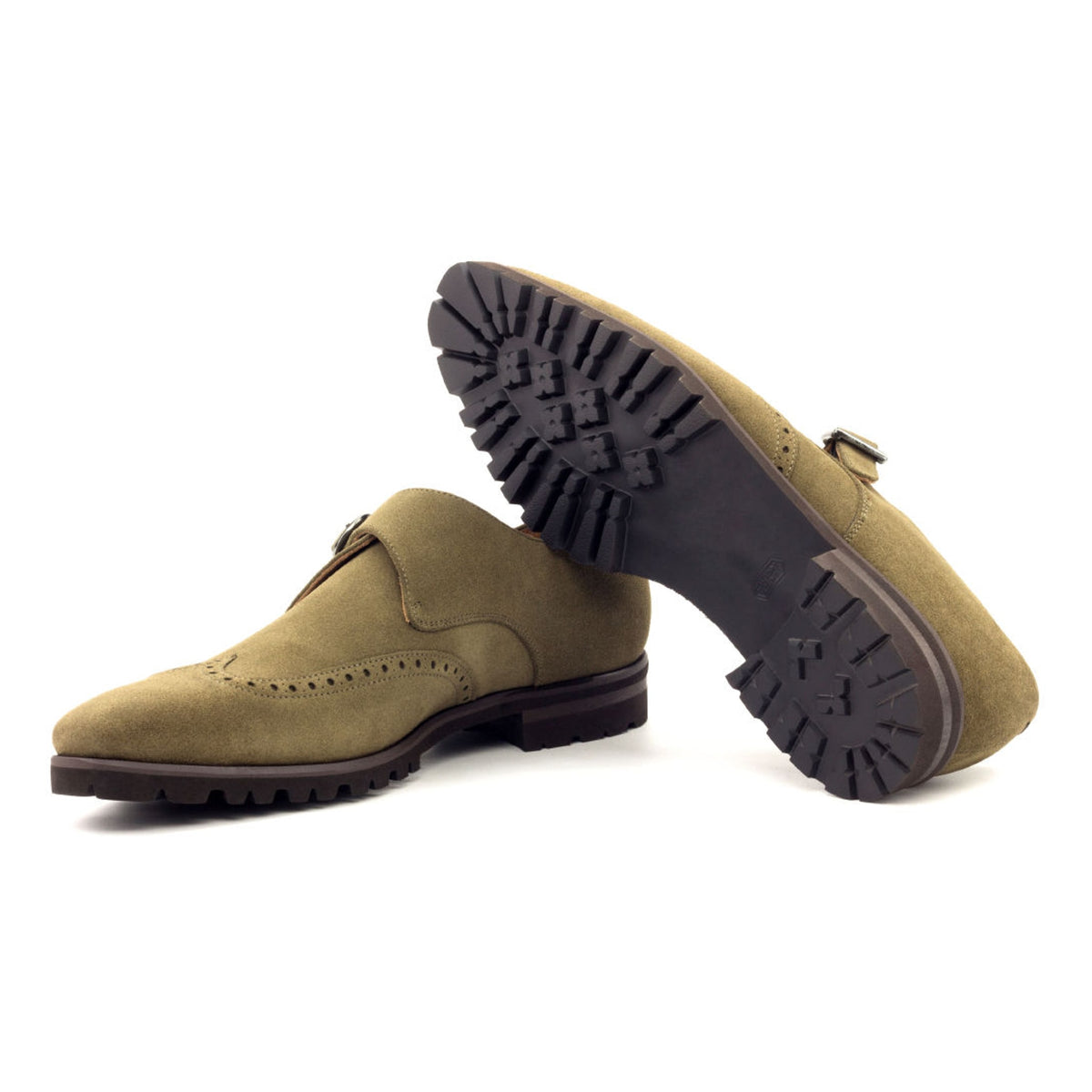 Chaussure à boucle bout fleuri en daim kaki - Semelles Commando – vue 2