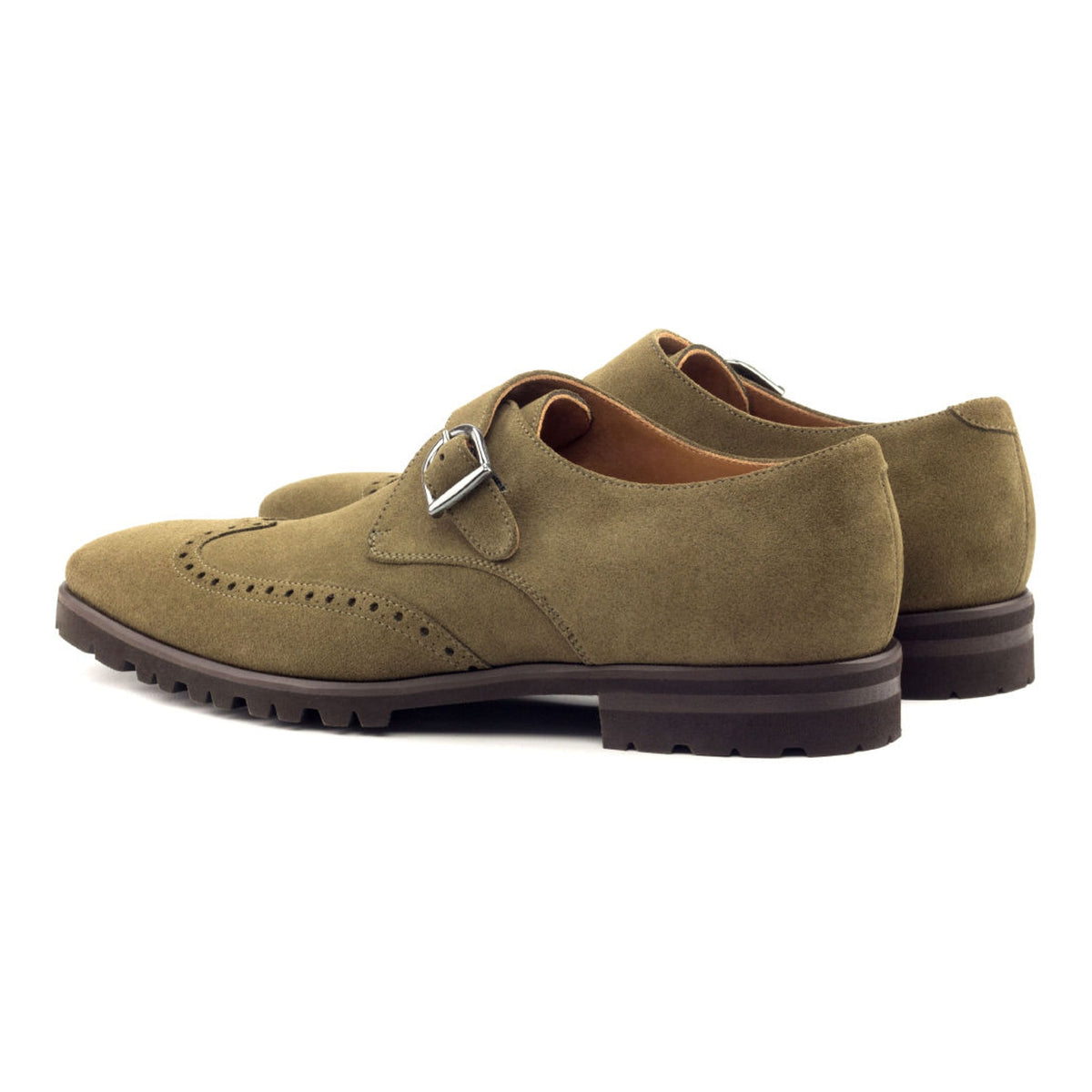 Chaussure à boucle bout fleuri en daim kaki - Semelles Commando – vue 3