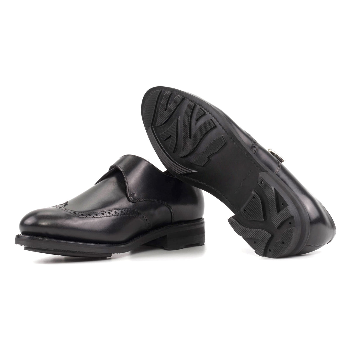 Chaussure à boucle bout fleuri en cuir noir - Semelles Commando – vue 2