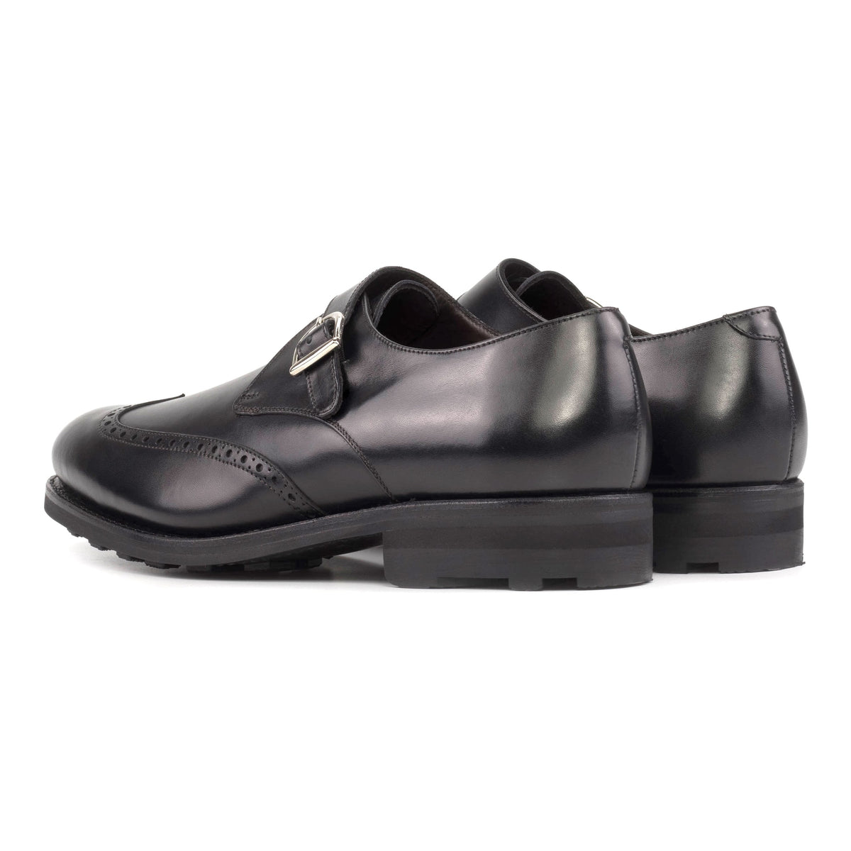 Chaussure à boucle bout fleuri en cuir noir - Semelles Commando – vue 3