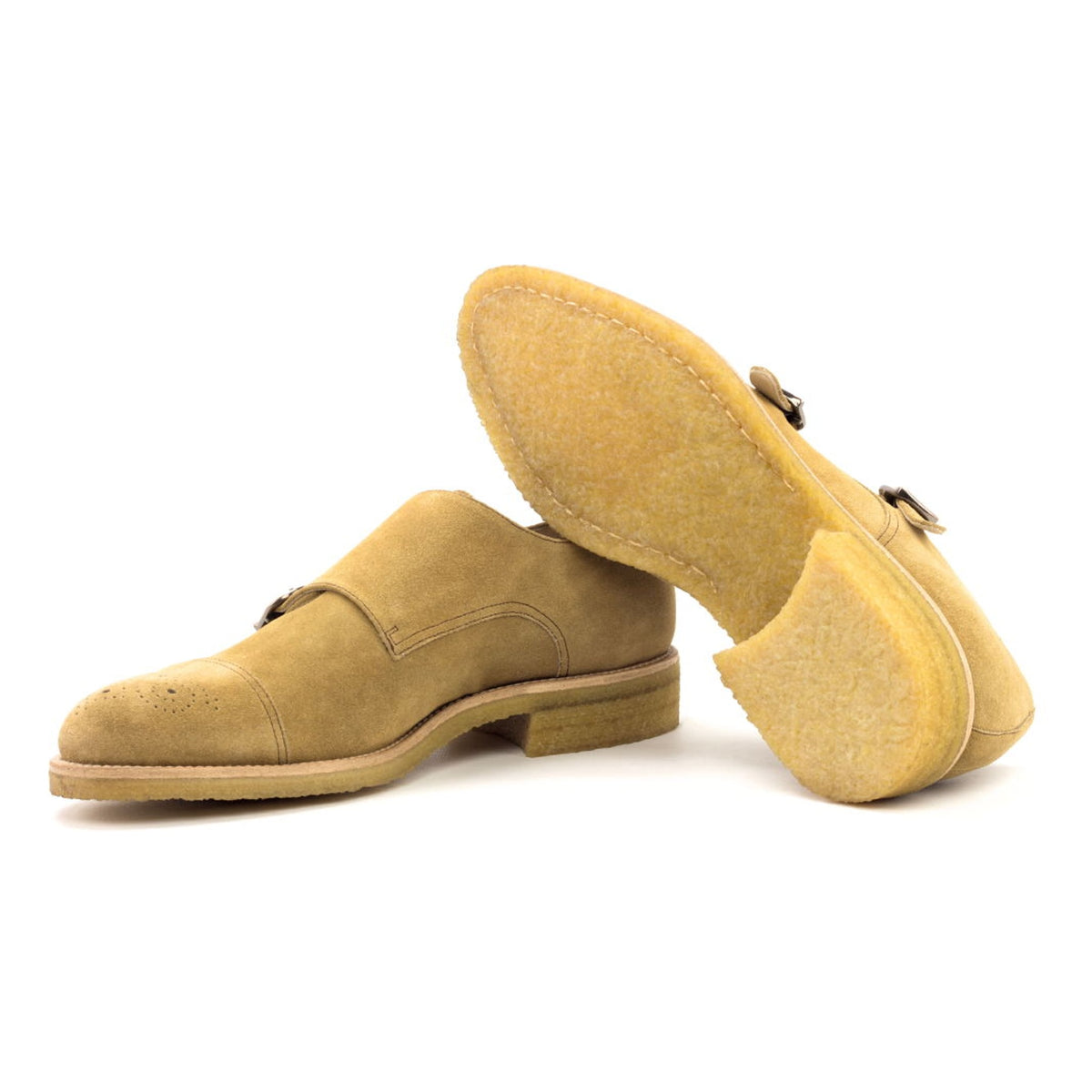 Chaussure double boucle en cuir daim beige - Semelles Crêpe – vue 2