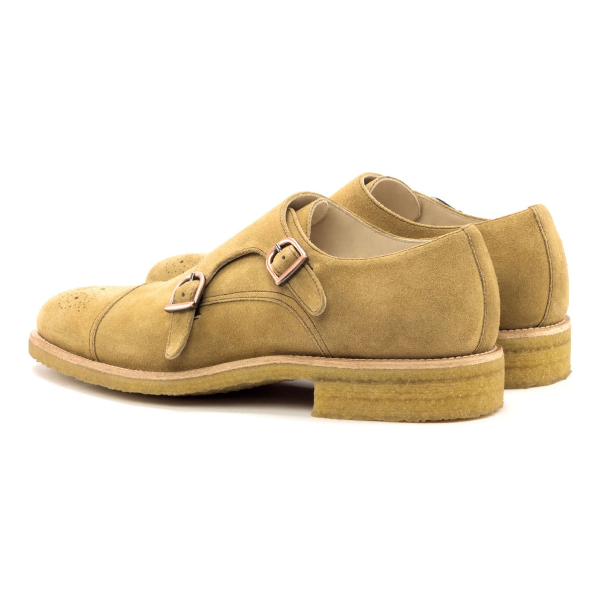Chaussure double boucle en cuir daim beige - Semelles Crêpe – vue 3