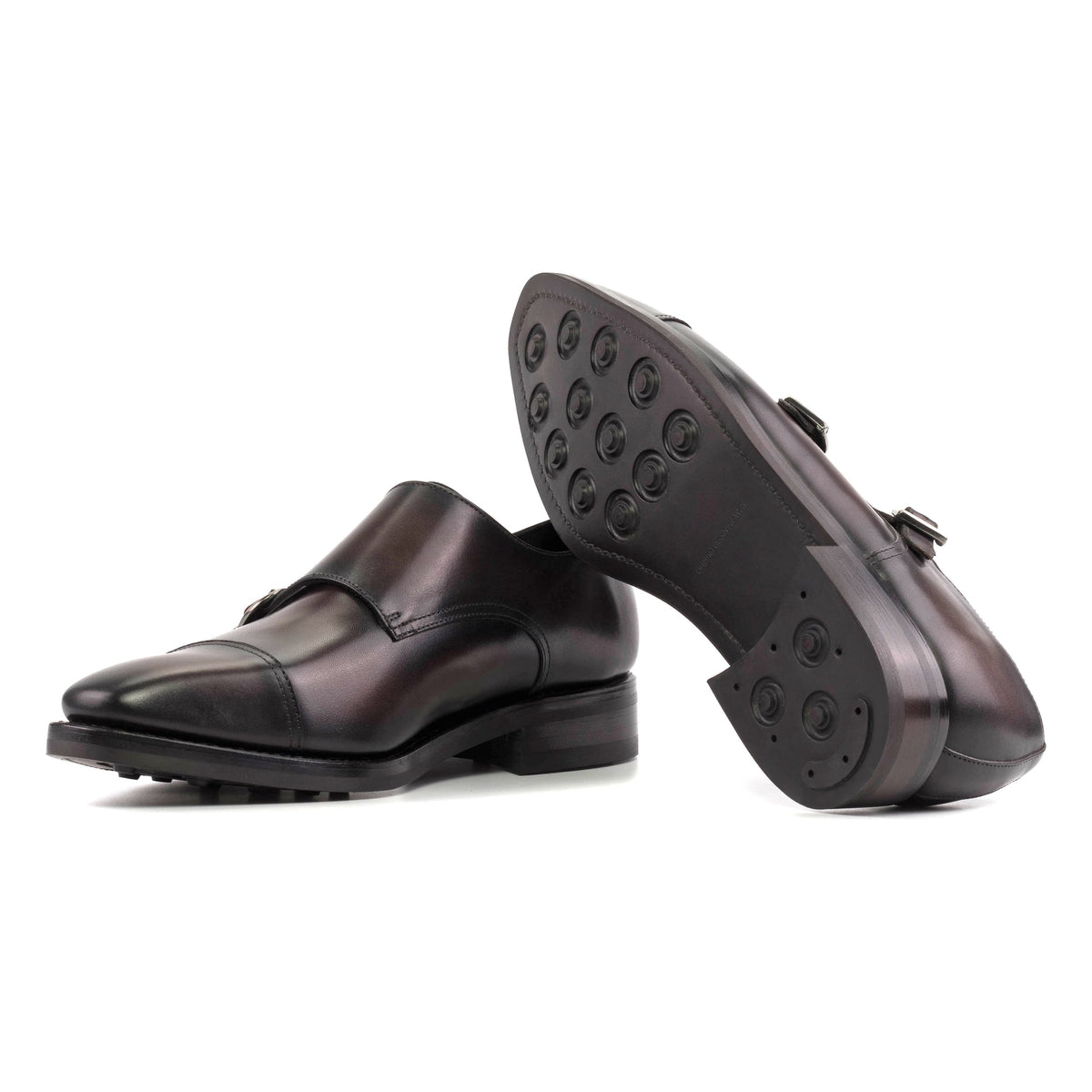 Chaussure double boucle en cuir patiné marron foncé - Semelles Dainite – vue 2