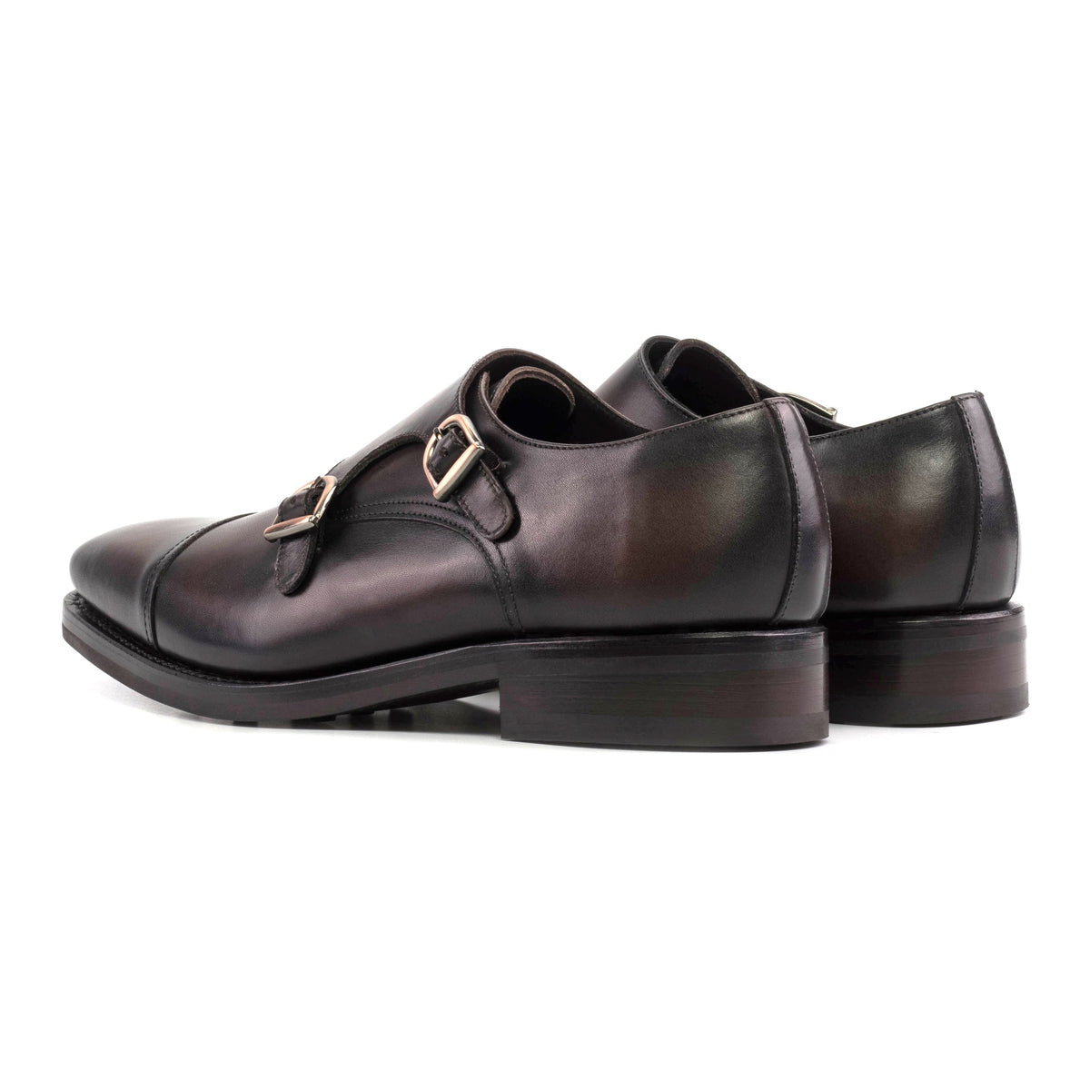 Chaussure double boucle en cuir patiné marron foncé - Semelles Dainite – vue 3