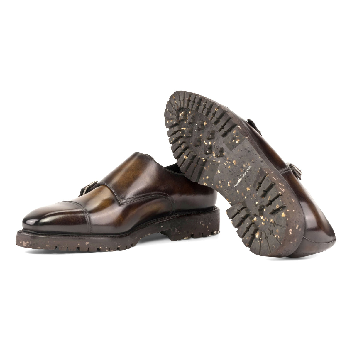 Chaussure double boucle en cuir patiné marron - Semelles Commando Recyclées Vibram® – vue 2