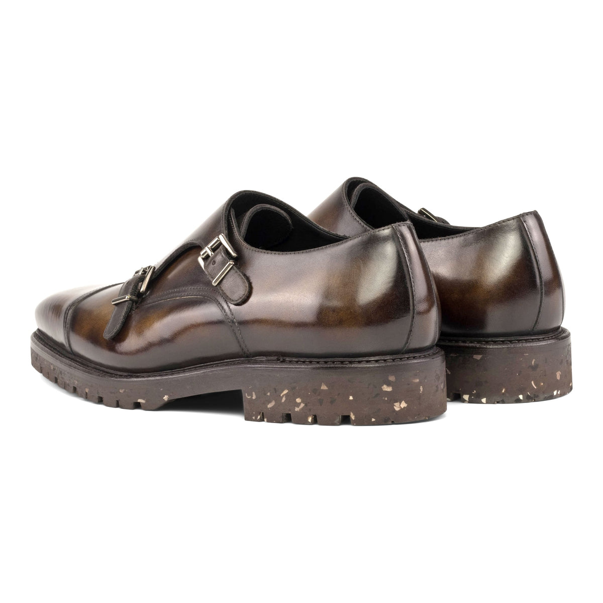 Chaussure double boucle en cuir patiné marron - Semelles Commando Recyclées Vibram® – vue 3