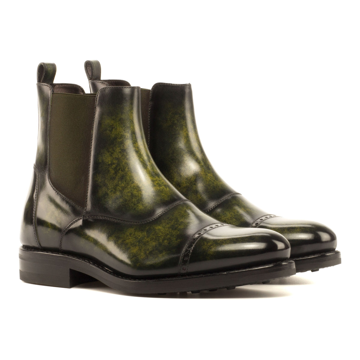 Chelsea Boots Cut en cuir patiné vert forêt - Semelles Dainite® – vue 1
