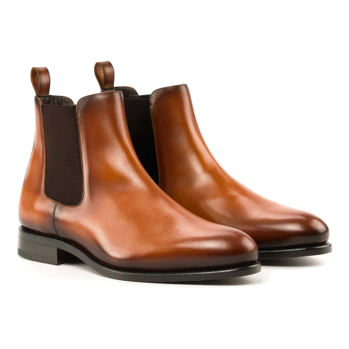 Chelsea Boots en cuir teinté main cognac – vue 1