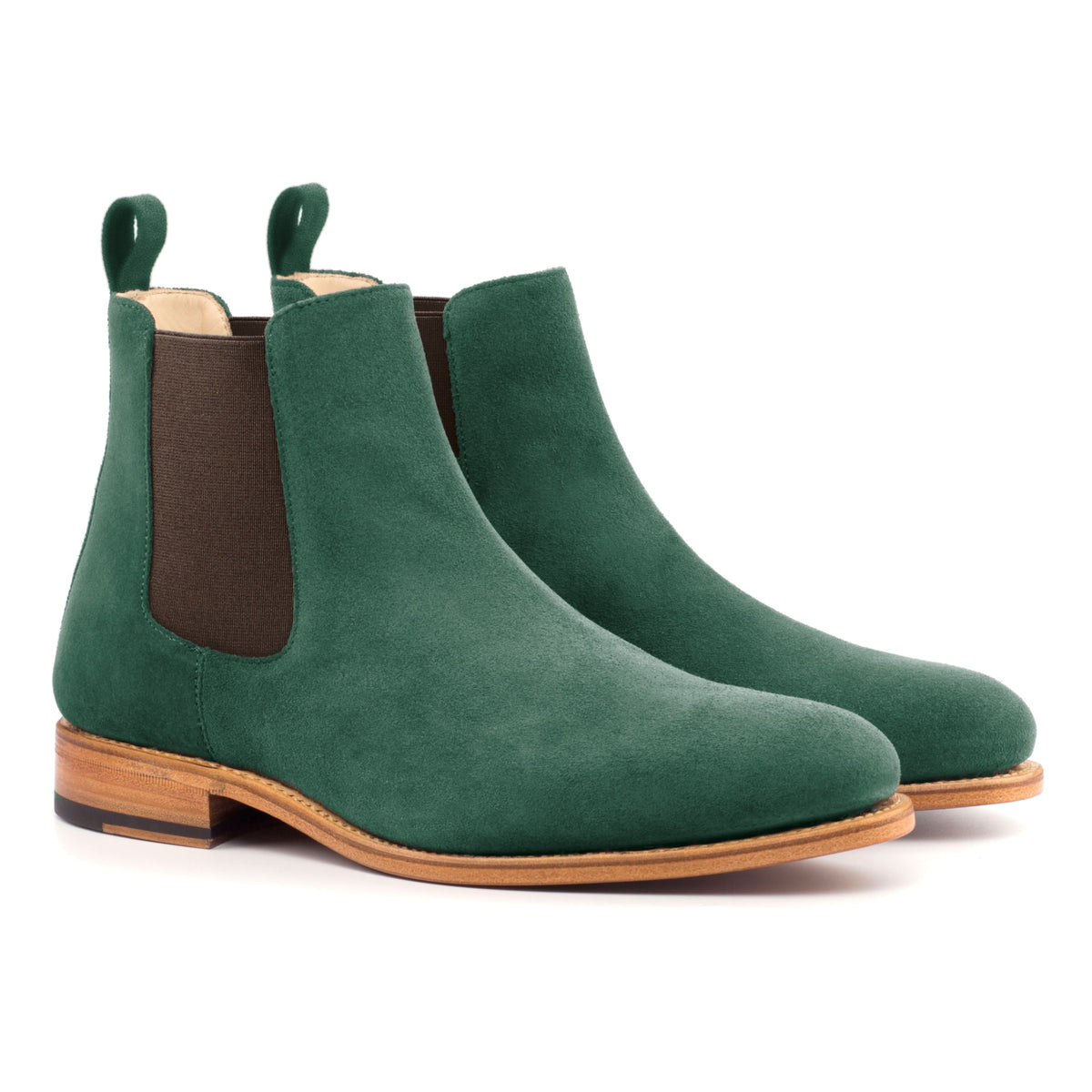 Chelsea Boots en daim de chevreau vert forêt – vue 1