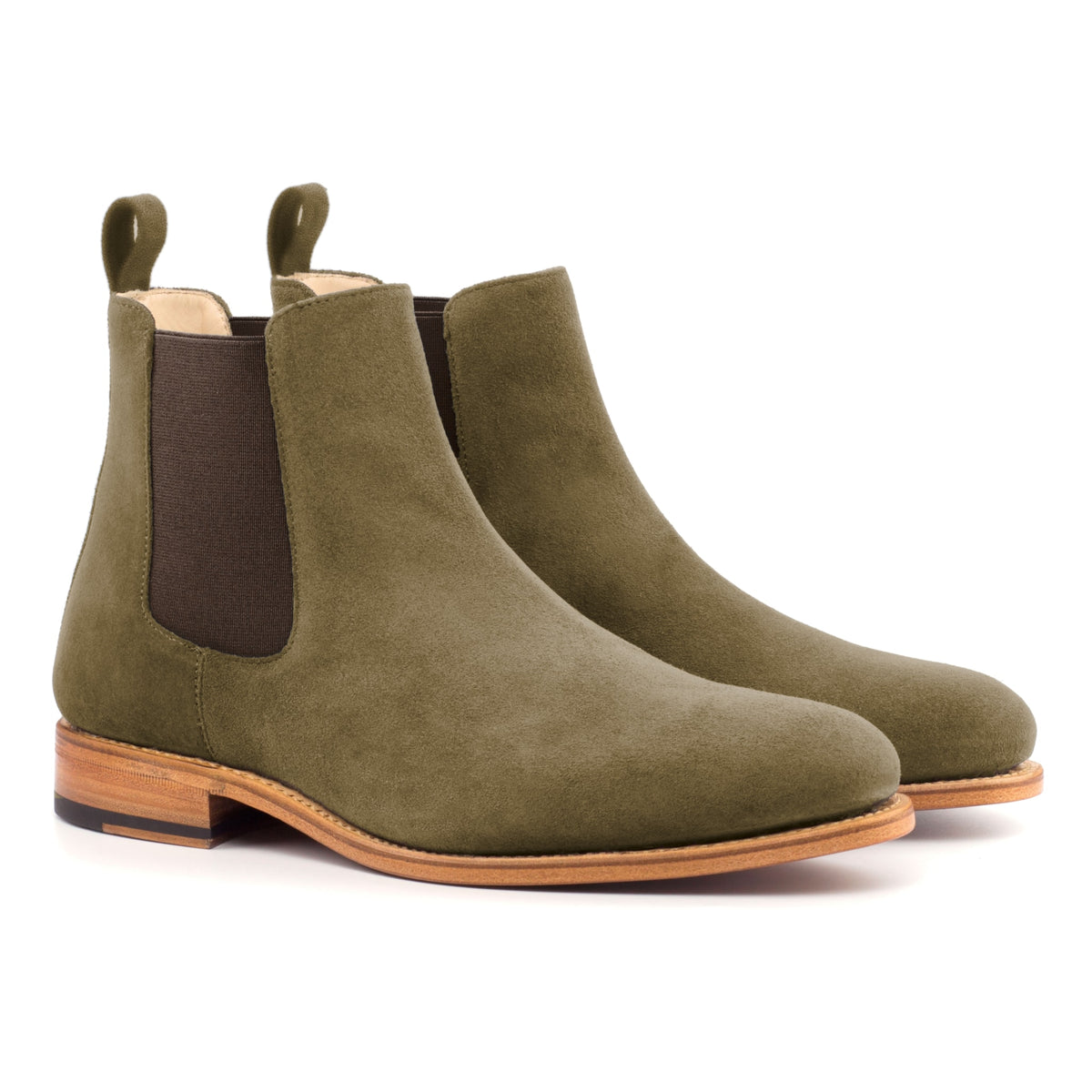 Chelsea Boots en daim kaki – vue 1