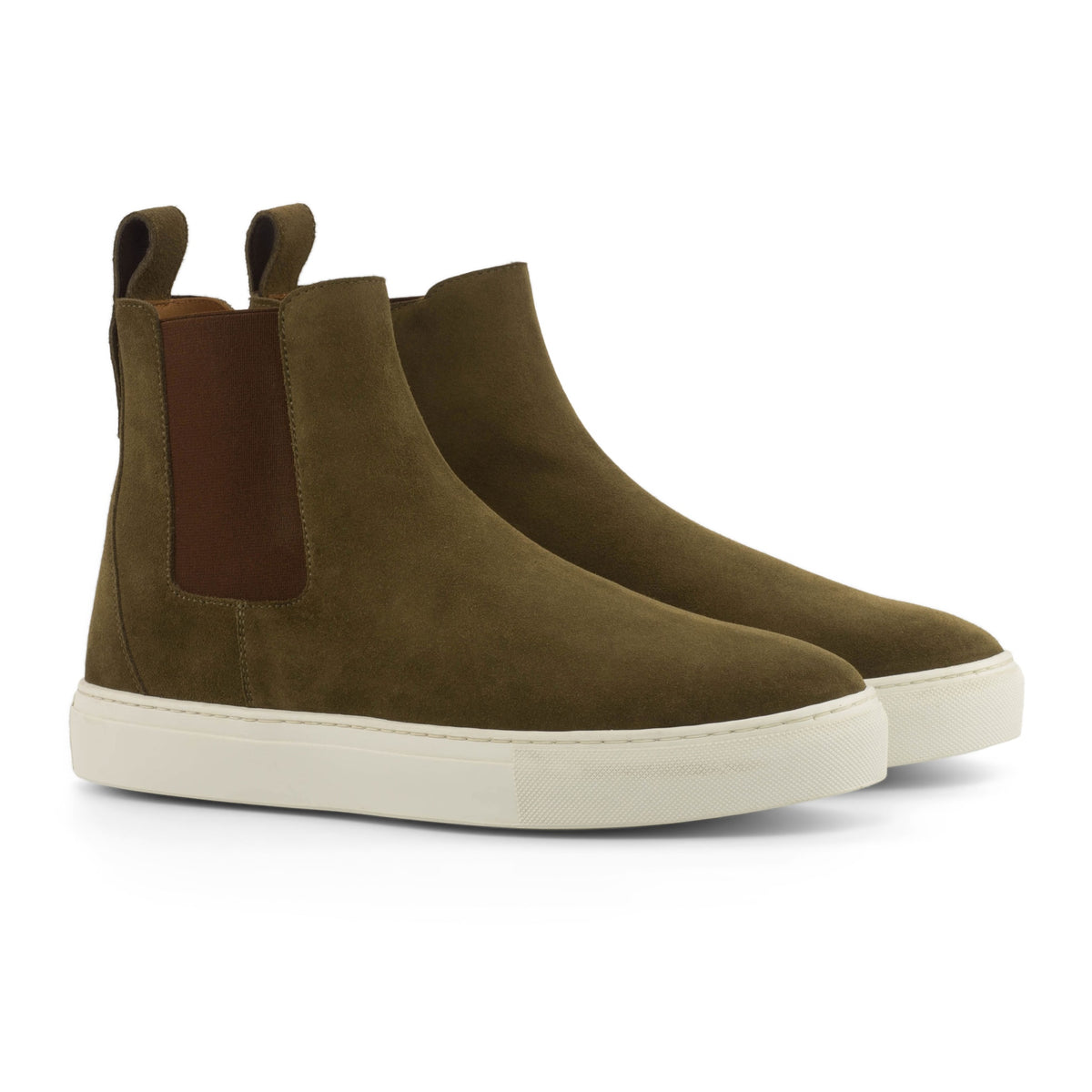 Chelsea Boots Sneakers en daim kaki – vue 1