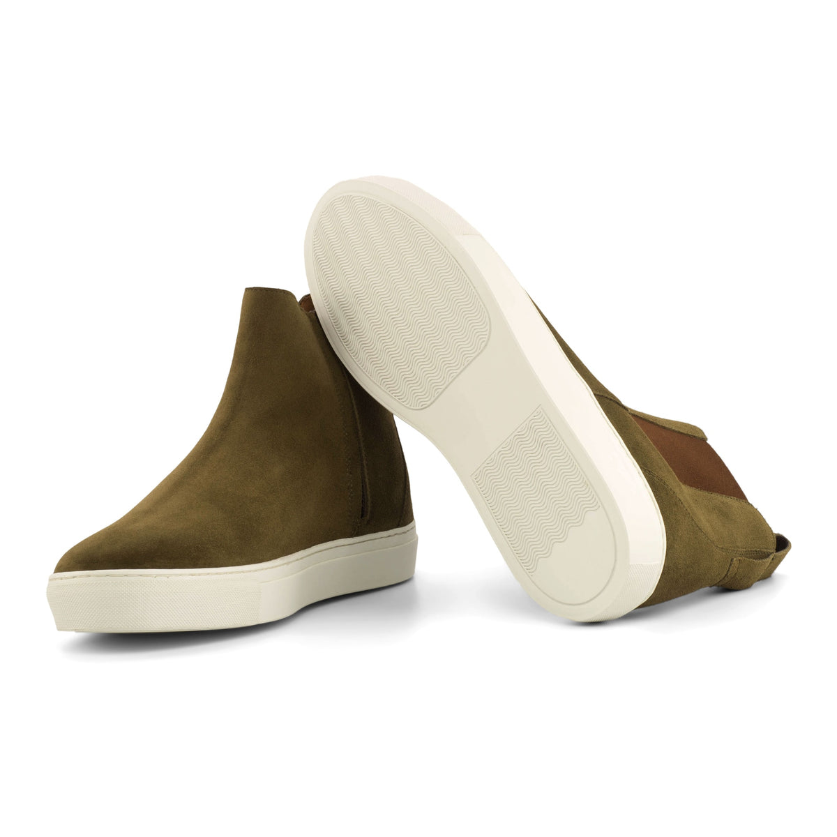 Chelsea Boots Sneakers en daim kaki – vue 2