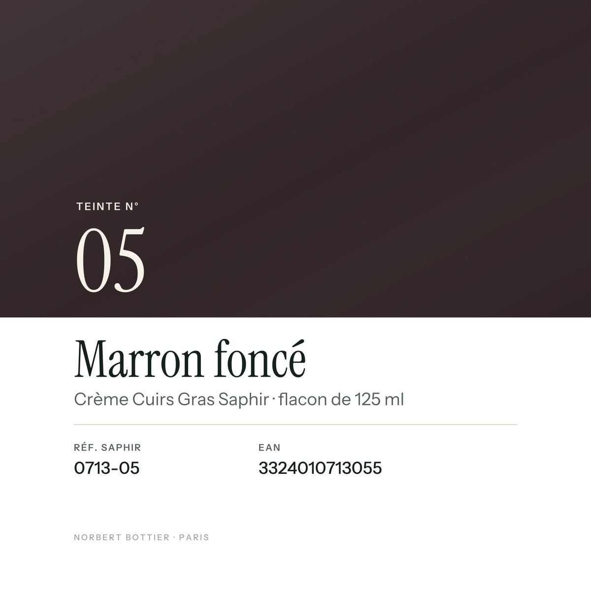 Teinte Marron foncé n° 05 de la Crème Cuirs Gras Saphir, réf. 0713-05, EAN 3324010713055