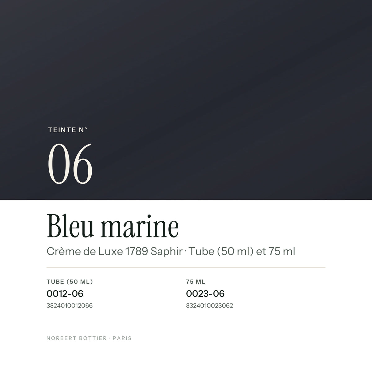 Teinte Bleu marine n° 06 de la Crème de Luxe 1789 Saphir, réf. 0012-06 / 0023-06